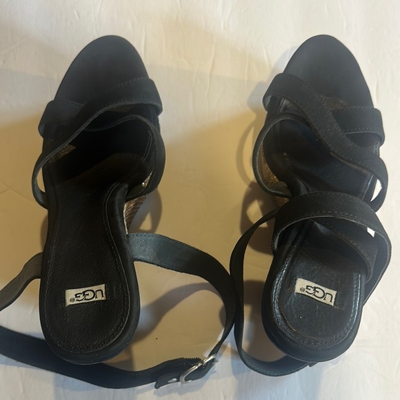 UGG Ariah Black suede w Nubick snake Gold heels Wedge Sandals wrap around ankle - Picture 5 of 9